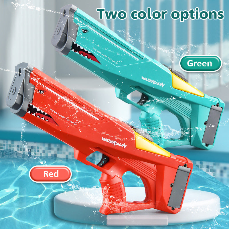 Two water guns, one green and one red, on a pool background with 'Two color options' text.