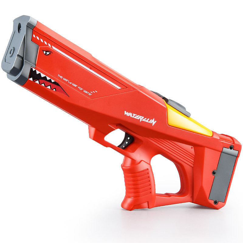 Red water gun with gray accents on a white background