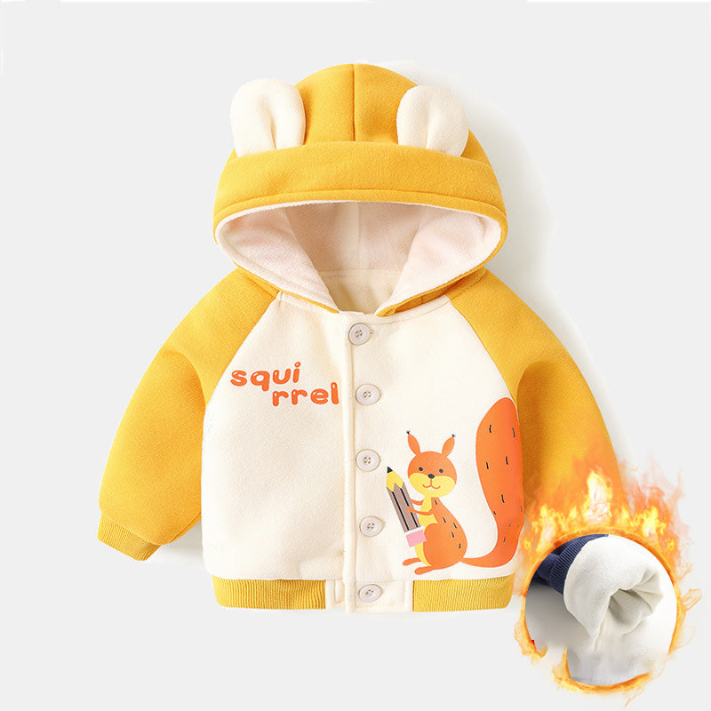 Children's hoodie with squirrel design and yellow ears on a white background