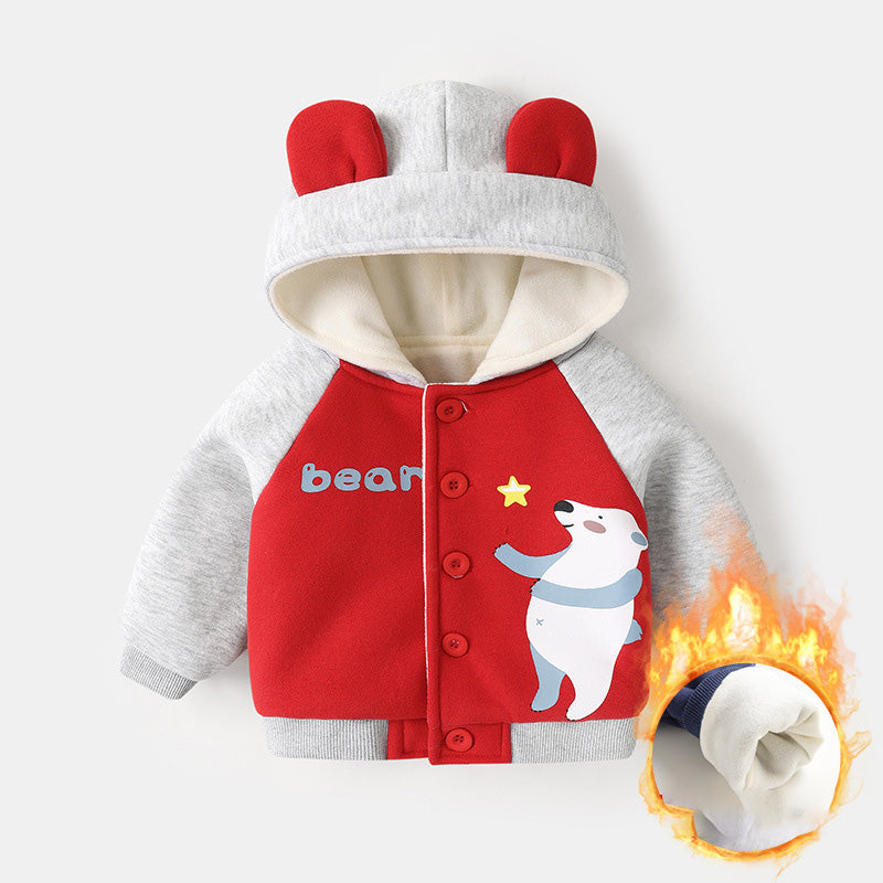 Red and white Baby Fleece Hooded Jacket on a White background