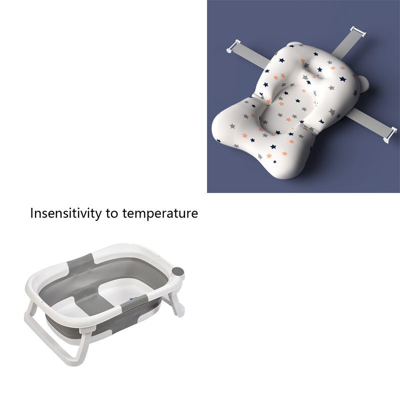 Baby bathtub with star pattern and text 'Insensitivity to temperature' on a white background