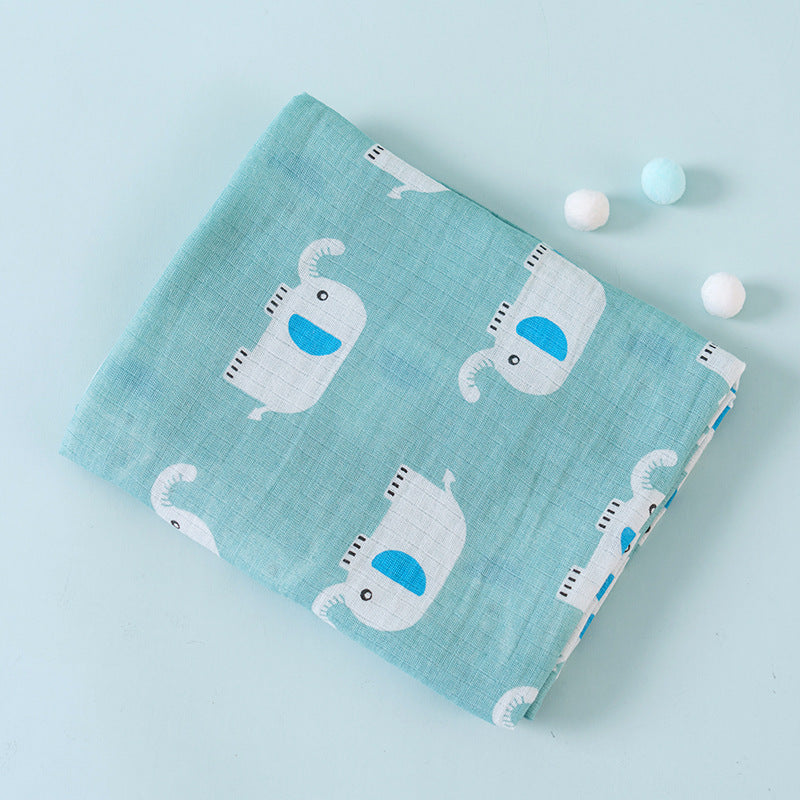 Turquoise fabric with robot pattern on a light blue background