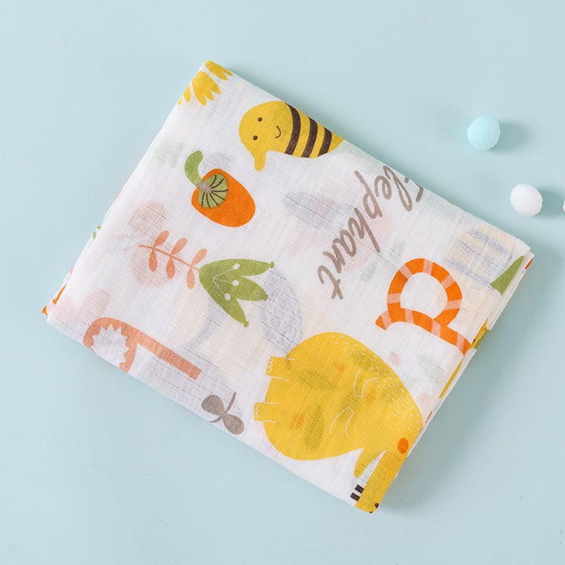 Baby blanket with animal prints on a light blue background