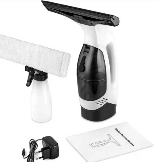 Handheld steam cleaner with attachments on a white background