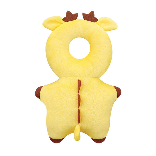 Yellow plush toy with brown accents on a white background