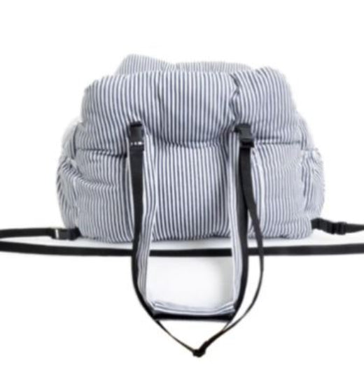 Striped backpack on a white background
