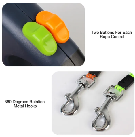 Fishing line reel with colorful buttons and metal hooks on a white background