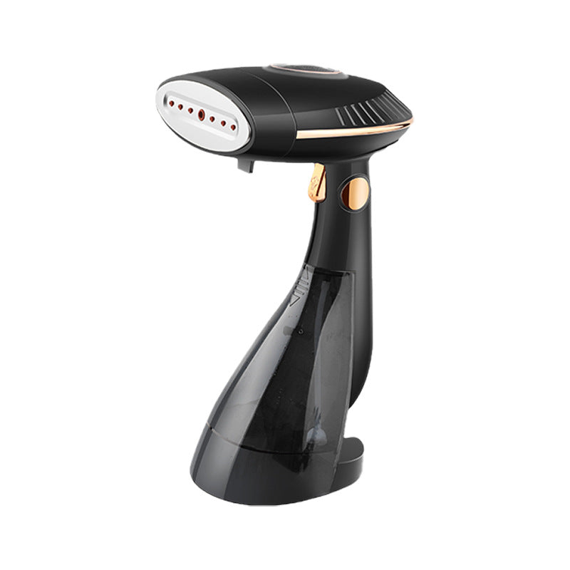 Black handheld steamer on a white background