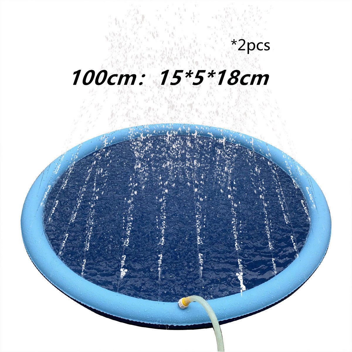Blue inflatable pool with water splashes on a white background