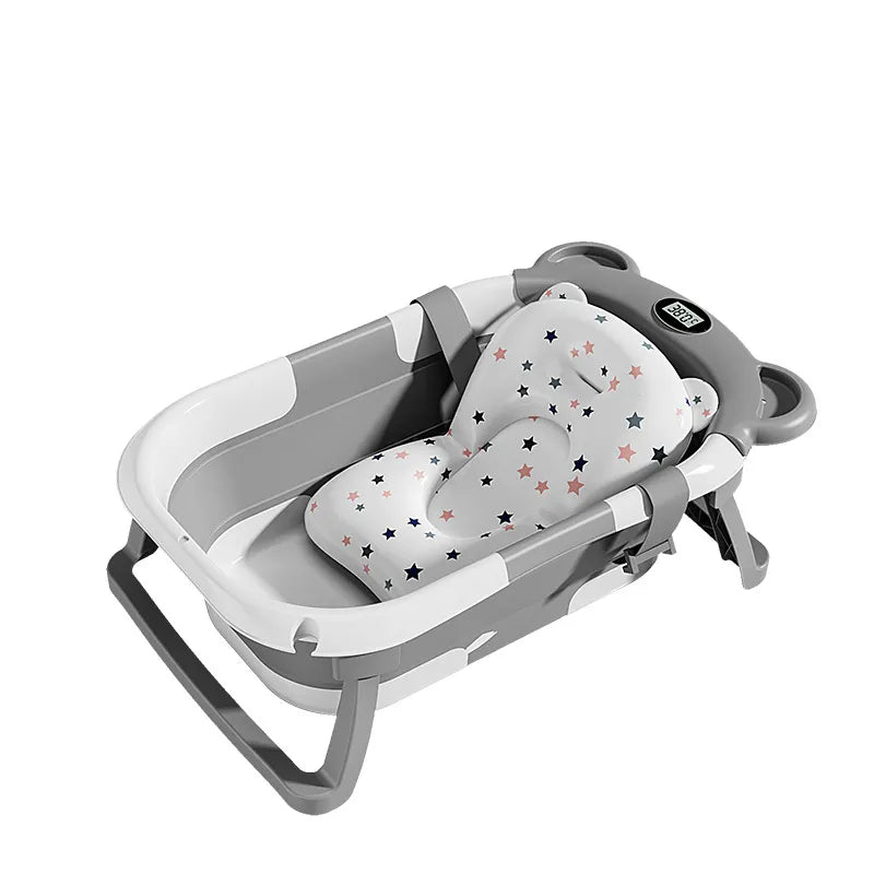 Baby bath seat with star-patterned cushion on a white background