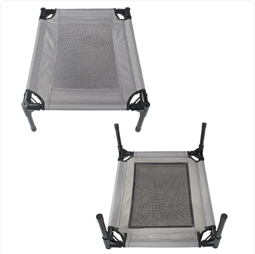 Two gray mesh chairs with black frames on a white background