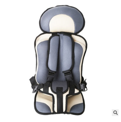 Child safety seat with gray and beige design on a white background