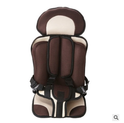 Brown and beige child safety seat on a white background