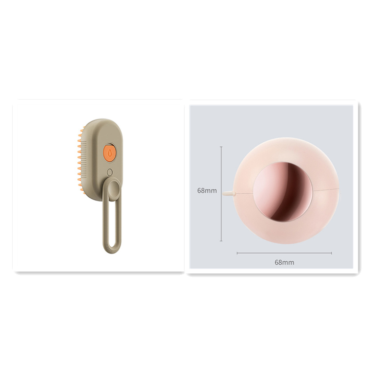 Pet grooming brush and pink rubber duck on a white background