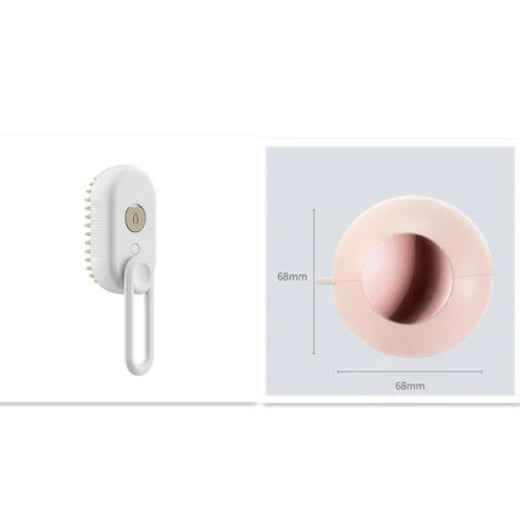 White scrubber with bristles and a pink circular object on a white background